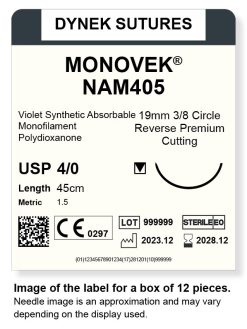 Dynek Sutures Monovek (Violet) 4-0 45cm 19mm 3/8 Circle R/C-P (NAM405) Box of 12pcs